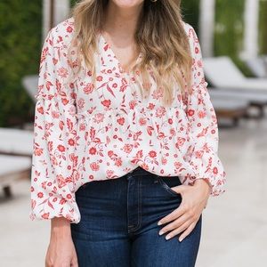 NWT Grace Atwood The Drop Ivory Floral Blouse XXL